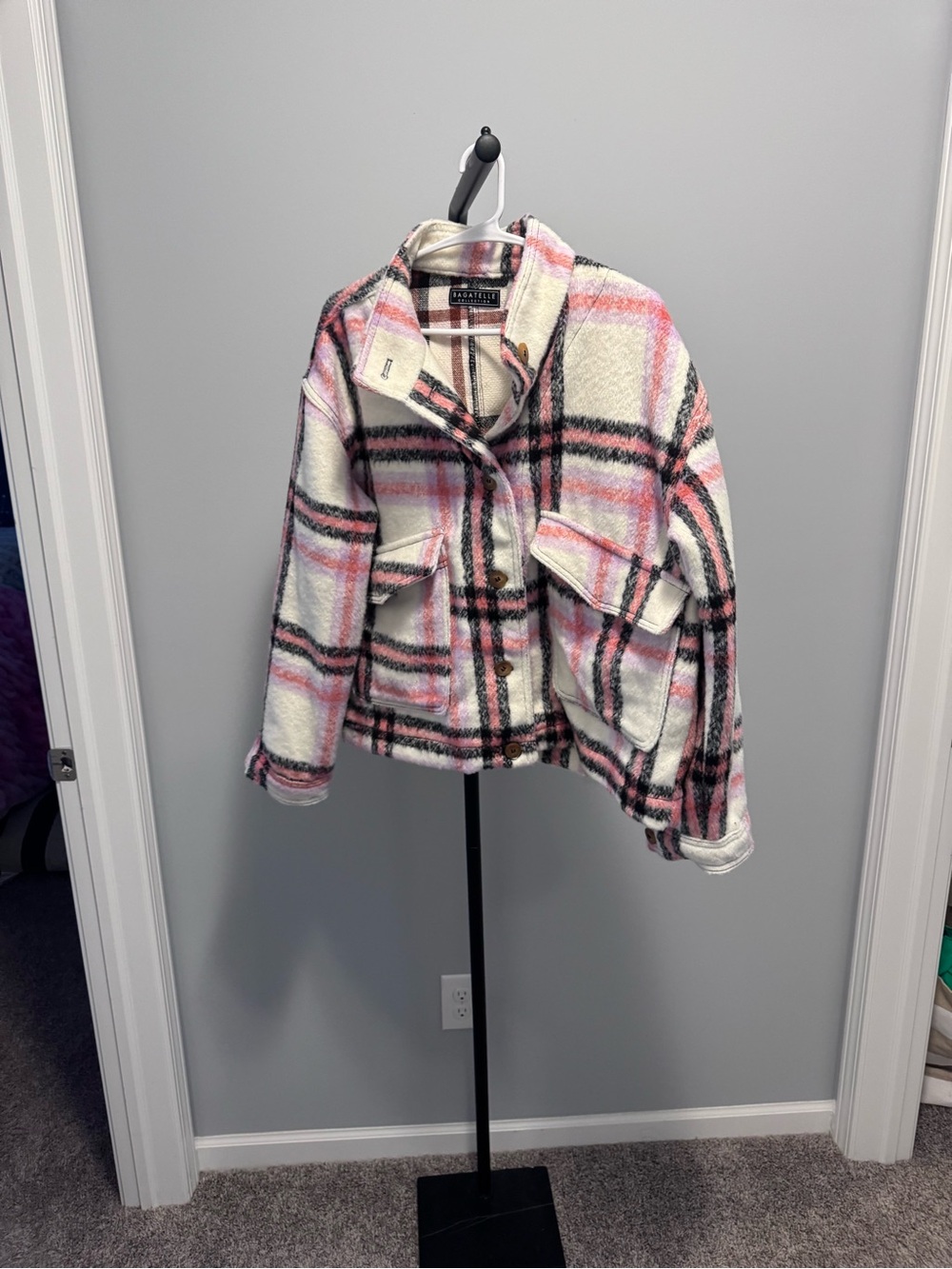 bagatelle Pink and Cream Plaid Shacket Jacket